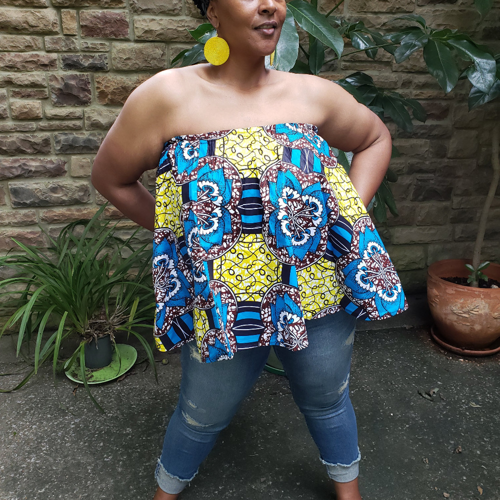 Handmade Ankara African Wax Print Crop Tube Top 2X